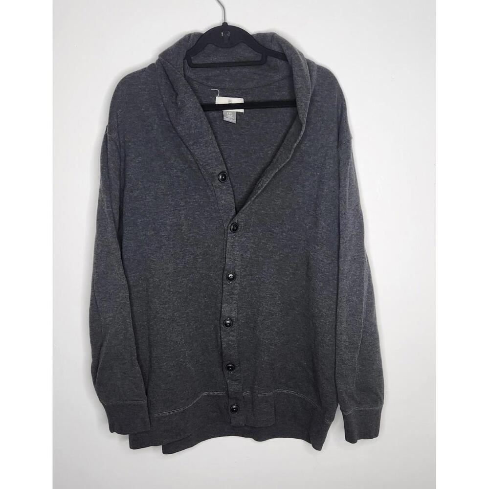 Oak Hill Sweater Mens 1XL Gray Shawl Collar Button Front Cardigan 100% Cotton